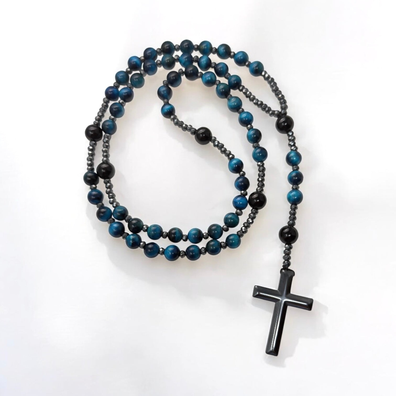 Blue Tiger Eye & Onyx Rosary