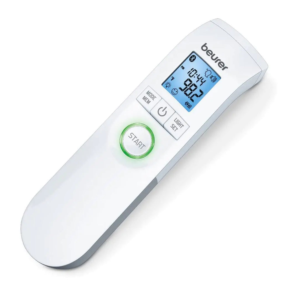 Beurer Bluetooth Non-Contact Thermometer Forehead Object Room Temperature High Accuracy XL Blue Illuminated Display 60 Memory Spaces White1 Count (Pack of 1)FT95