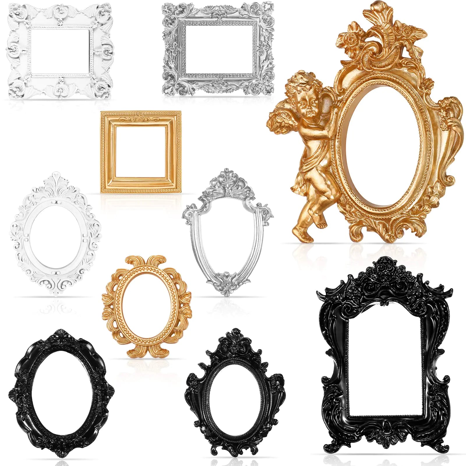 10 Pcs Vintage Resin Picture Frame Antique Photo Frame Vintage Collage Frame Mini Oval Rectangle Frames Wall Hanging Frames for DIY Jewelry Display Home Decor Without Glass or Backing (Retro Colors)