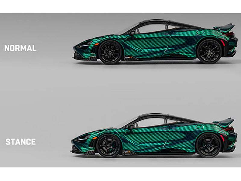 McLaren 765LT Green Carbon Metallic with Black Top and Extra Wheels 1/64 Diecast Model Car by CM Model-2