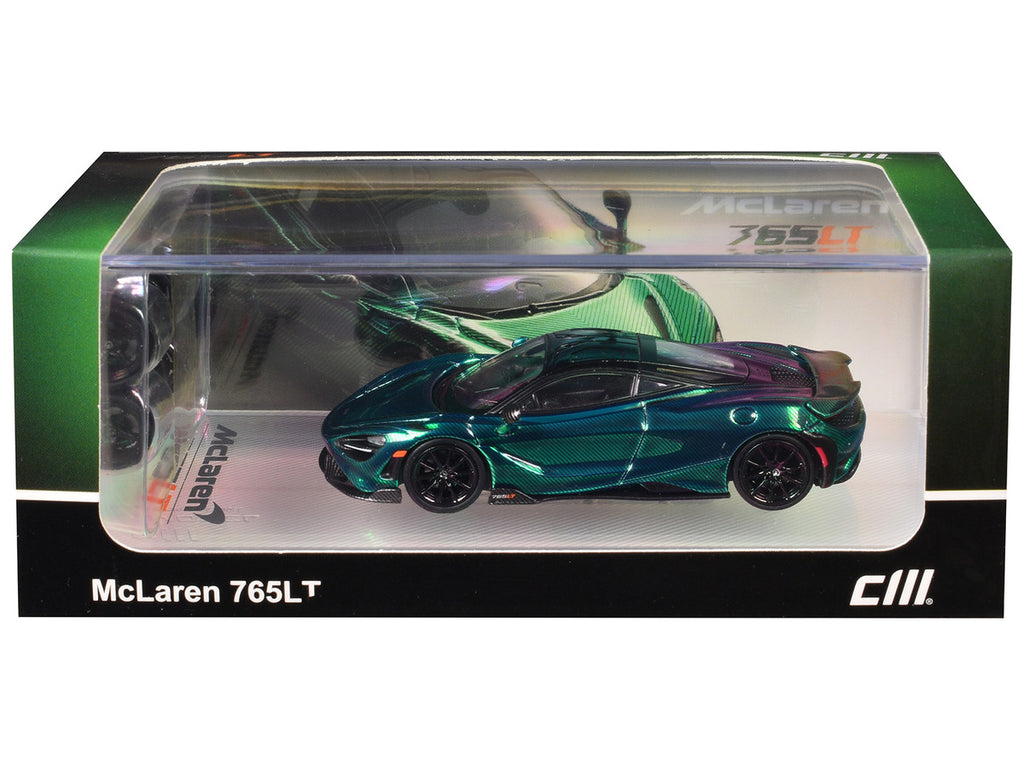 McLaren 765LT Green Carbon Metallic with Black Top and Extra Wheels 1/64 Diecast Model Car by CM Model-0