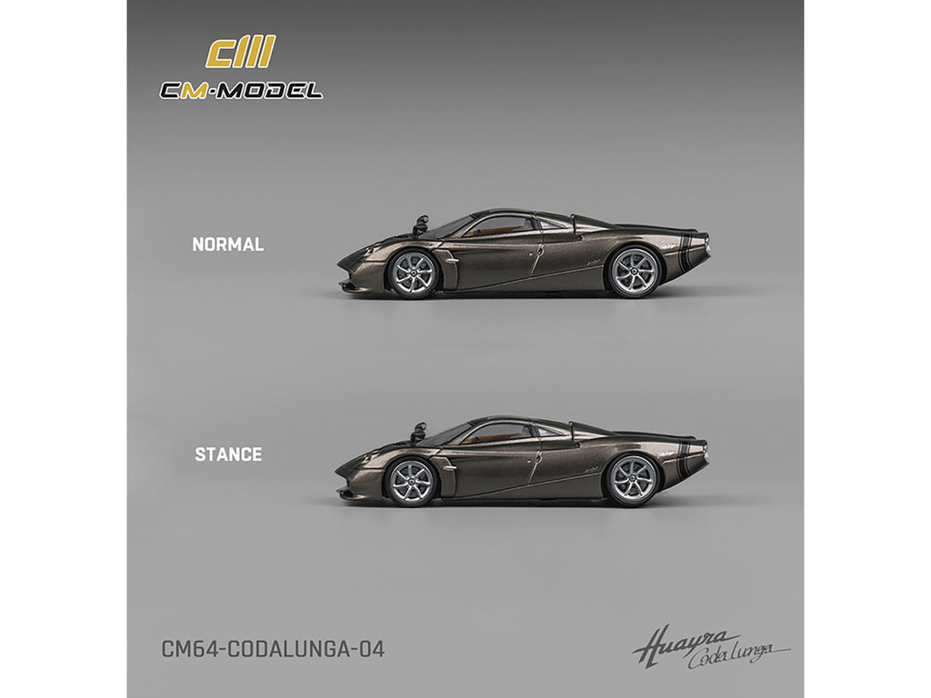Pagani Huayra Codalunga Gun Metal Gray Metallic with Sunroof and Extra Wheels 1/64 Diecast Model Car by CM Model-2