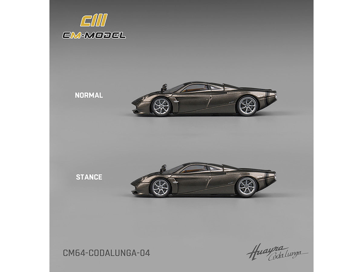 Pagani Huayra Codalunga Gun Metal Gray Metallic with Sunroof and Extra Wheels 1/64 Diecast Model Car by CM Model-2