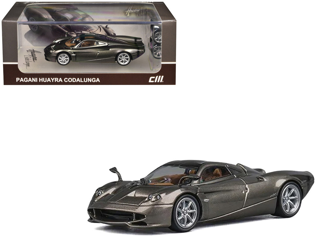 Pagani Huayra Codalunga Gun Metal Gray Metallic with Sunroof and Extra Wheels 1/64 Diecast Model Car by CM Model-3