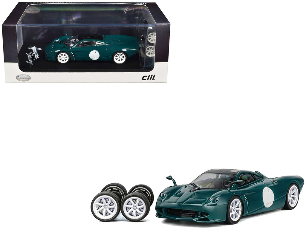 Pagani Huayra Codalunga Green with Sunroof and Extra Wheels 1/64 Diecast Model Car by CM Model-0