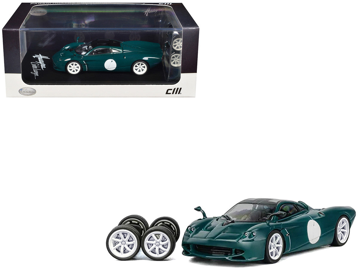 Pagani Huayra Codalunga Green with Sunroof and Extra Wheels 1/64 Diecast Model Car by CM Model-0