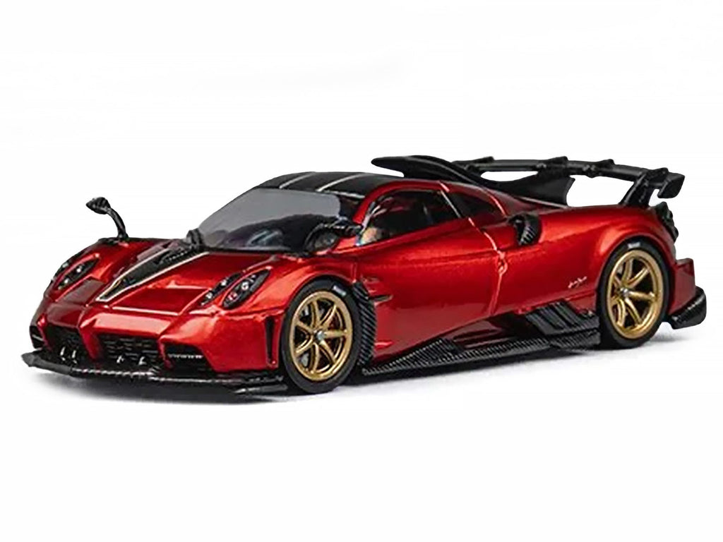 Pagani Imola Red Metallic with Carbon Top and Stripes with Extra Wheels 1/64 Diecast Model Car by CM Model-3