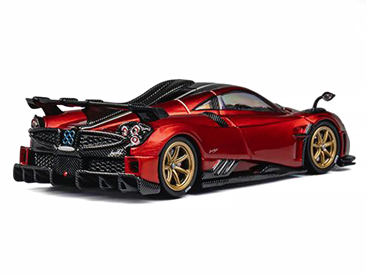 Pagani Imola Red Metallic with Carbon Top and Stripes with Extra Wheels 1/64 Diecast Model Car by CM Model-2