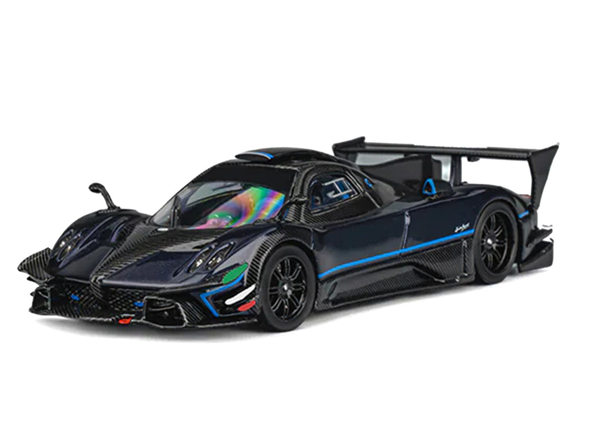 Pagani Zonda Revolucion Dark Blue Metallic and Carbon with Extra Wheels 1/64 Diecast Model Car by CM Model-2