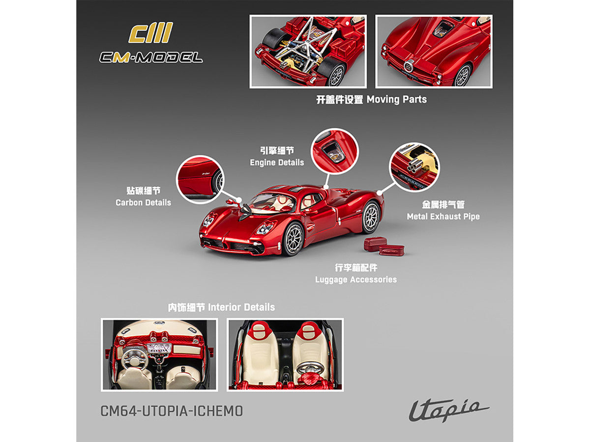 Pagani Utopia Red Metallic with Red Carbon Top 1/64 Diecast Model Car by CM Model-1