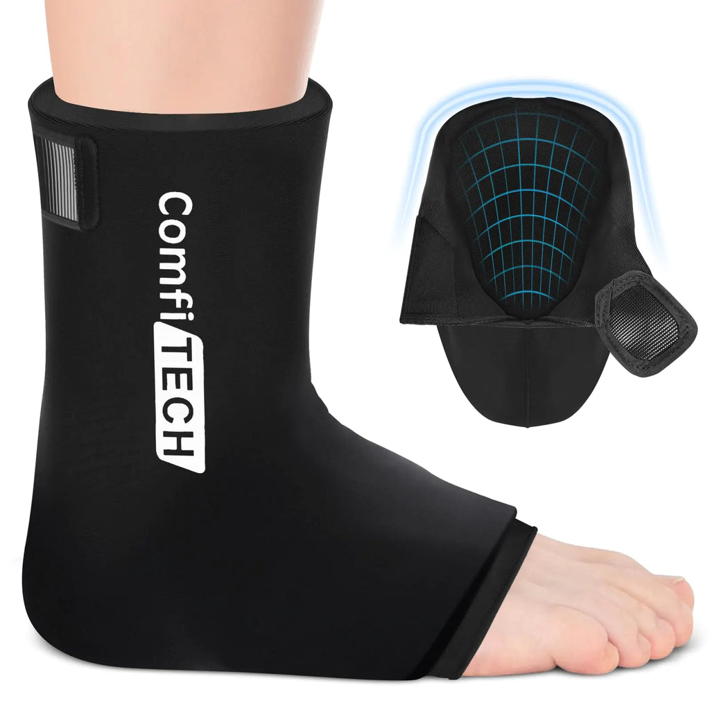 ComfiTECH Ankle Ice Pack Wrap for Swelling Reusable Gel Heel Ice Pack with Large Opening for Foot Ankle Sprain Plantar Fasciitis Achilles Tendonitis X-Large