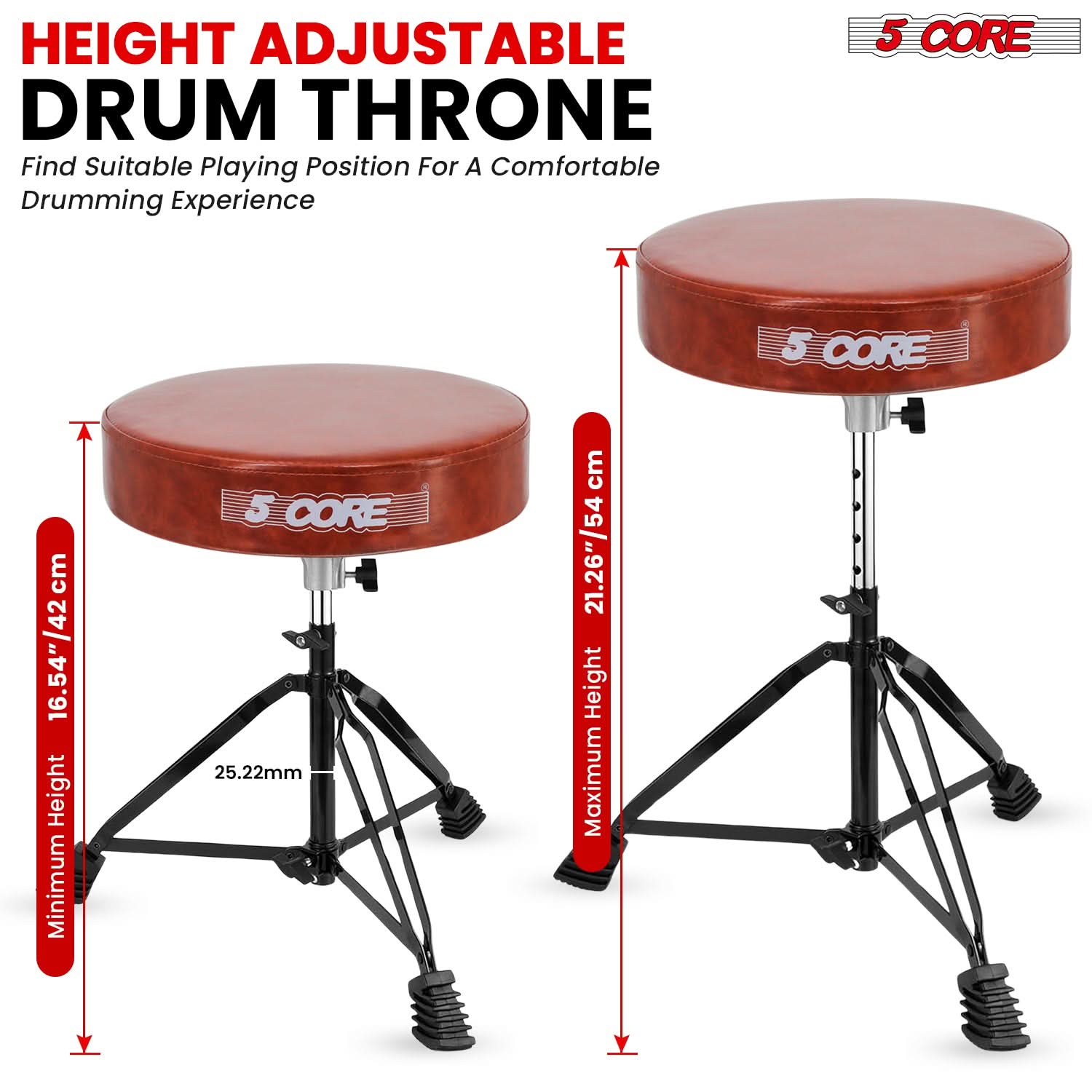 5Core Drum Throne Padded Guitar Stool Adjustable Drummer Seat for