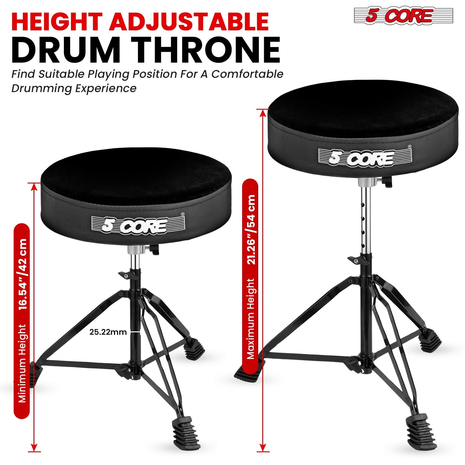 5Core Drum Throne Padded Guitar Stool Adjustable Drummer Seat for