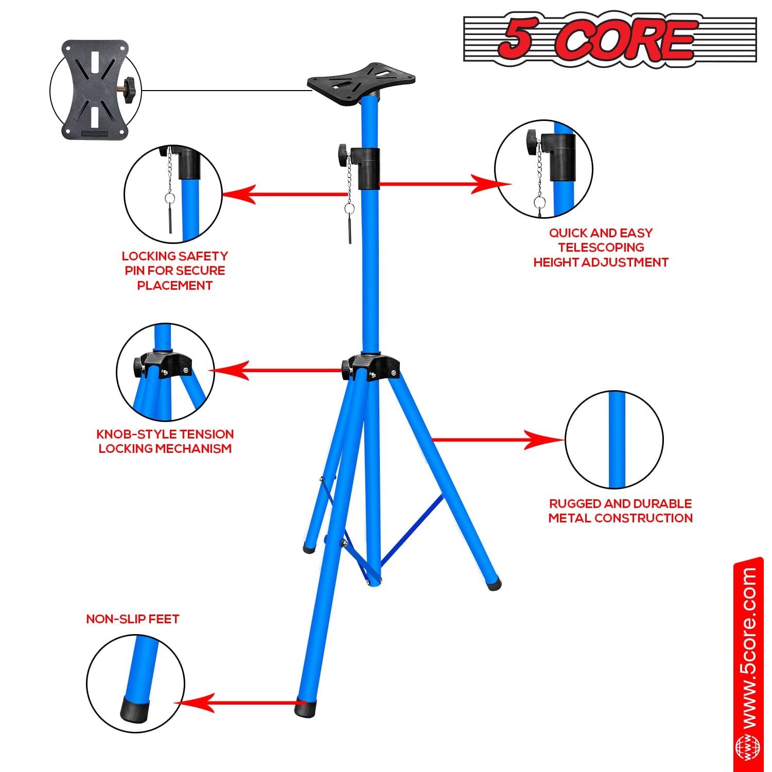 5 Core Speaker Stand Height Adjustable PA DJ Tripod Studio Monitor