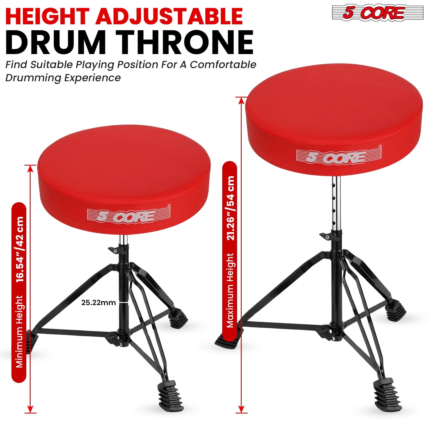 5Core Drum Throne Padded Guitar Stool Adjustable Drummer Seat for