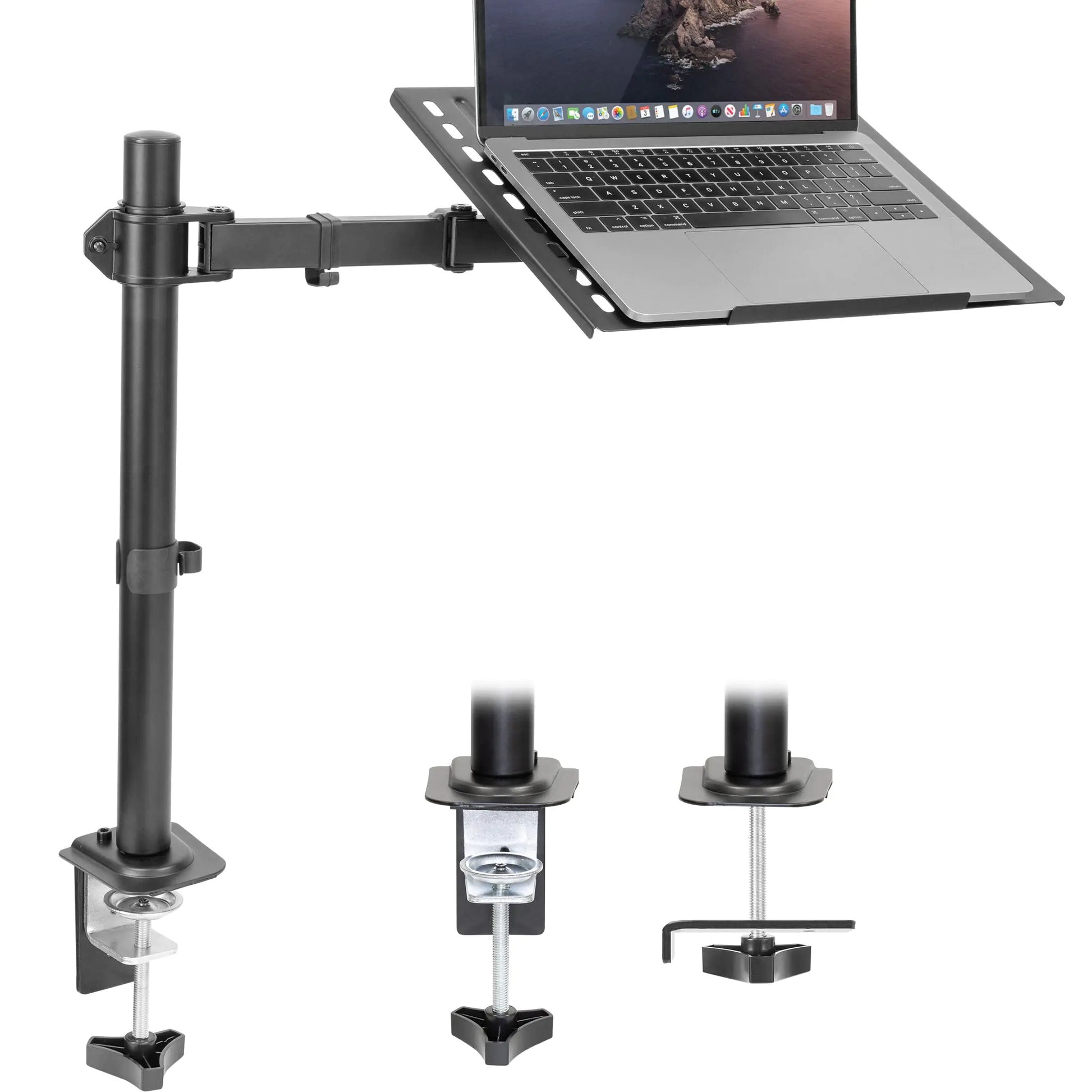 Mount-It! Laptop Desk Mount Fully Adjustable Ergonomic Laptop Arm with Vented Tray Cable Management Clamp and Grommet Base Fits Laptops up to 17 Inches Black