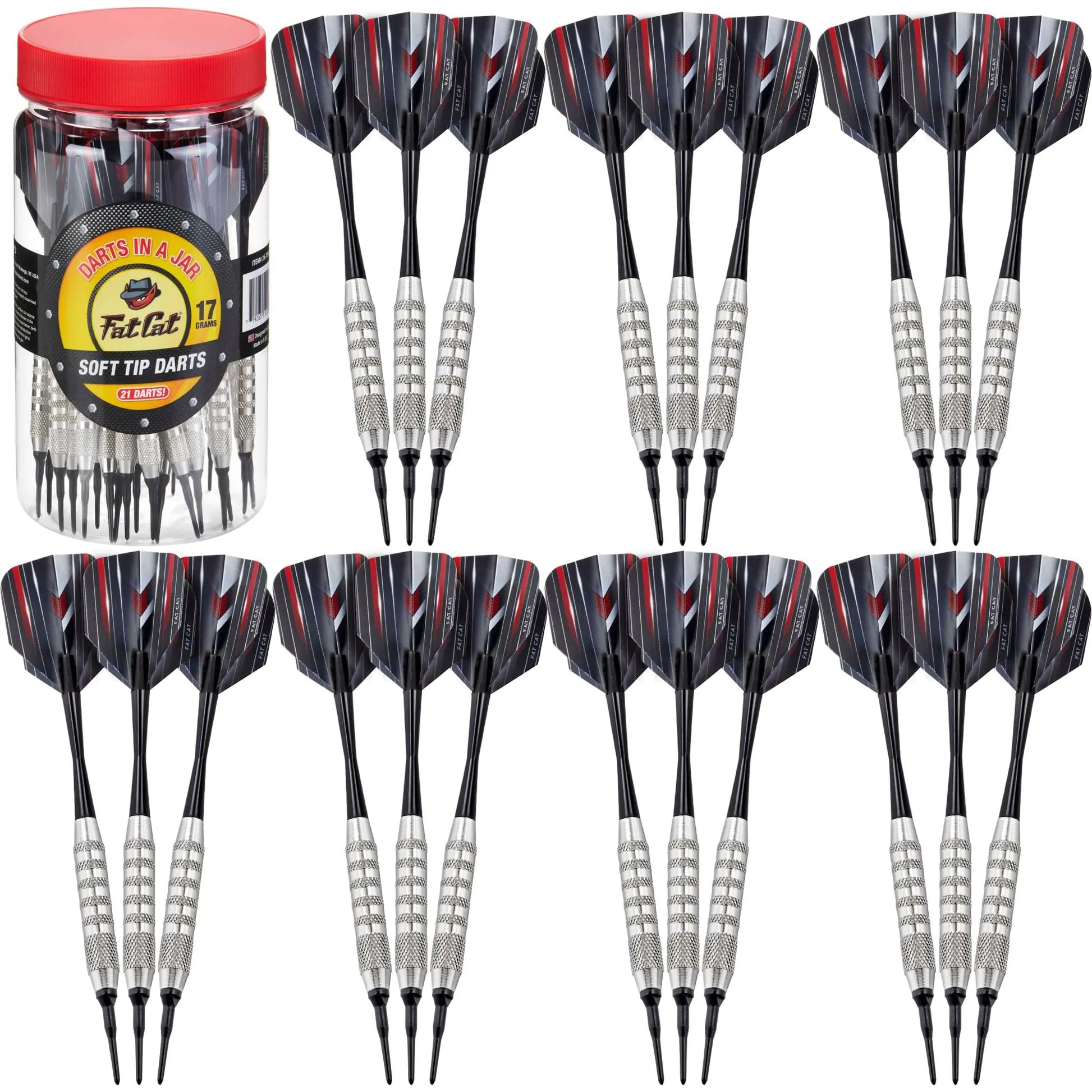 Fat Cat Darts in a Jar: Soft Tip Darts with Storage/Travel Container 17 Grams (Pack of 21)