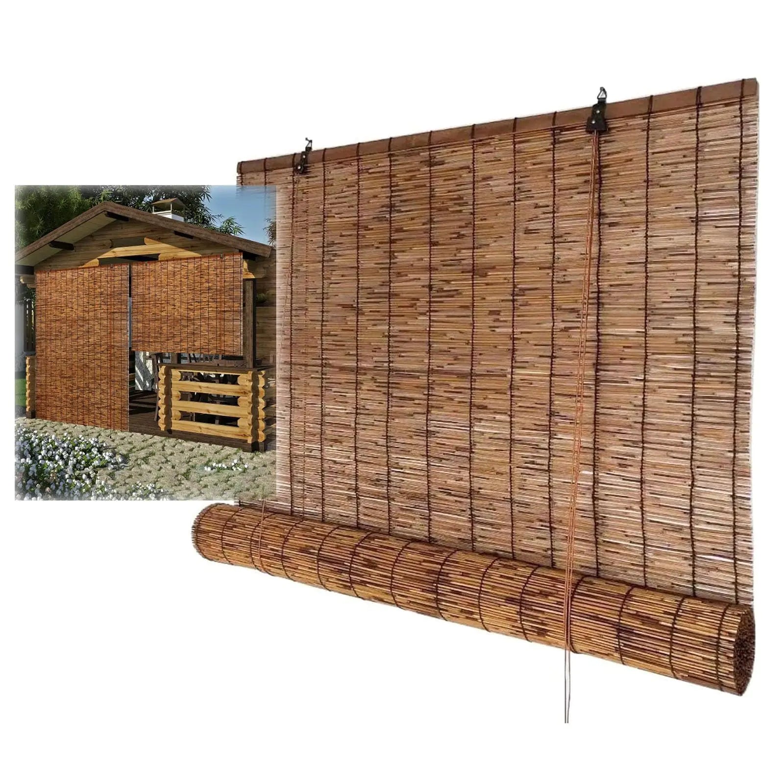 Blackout Bamboo Blinds Bamboo Roll Up Shades for Indoor Windows Waterproof Cordless Roller Shades Privacy Partition Outdoor Natural Reed Curtains for Home Patio Porch 73 Inch W x 66 Inch H