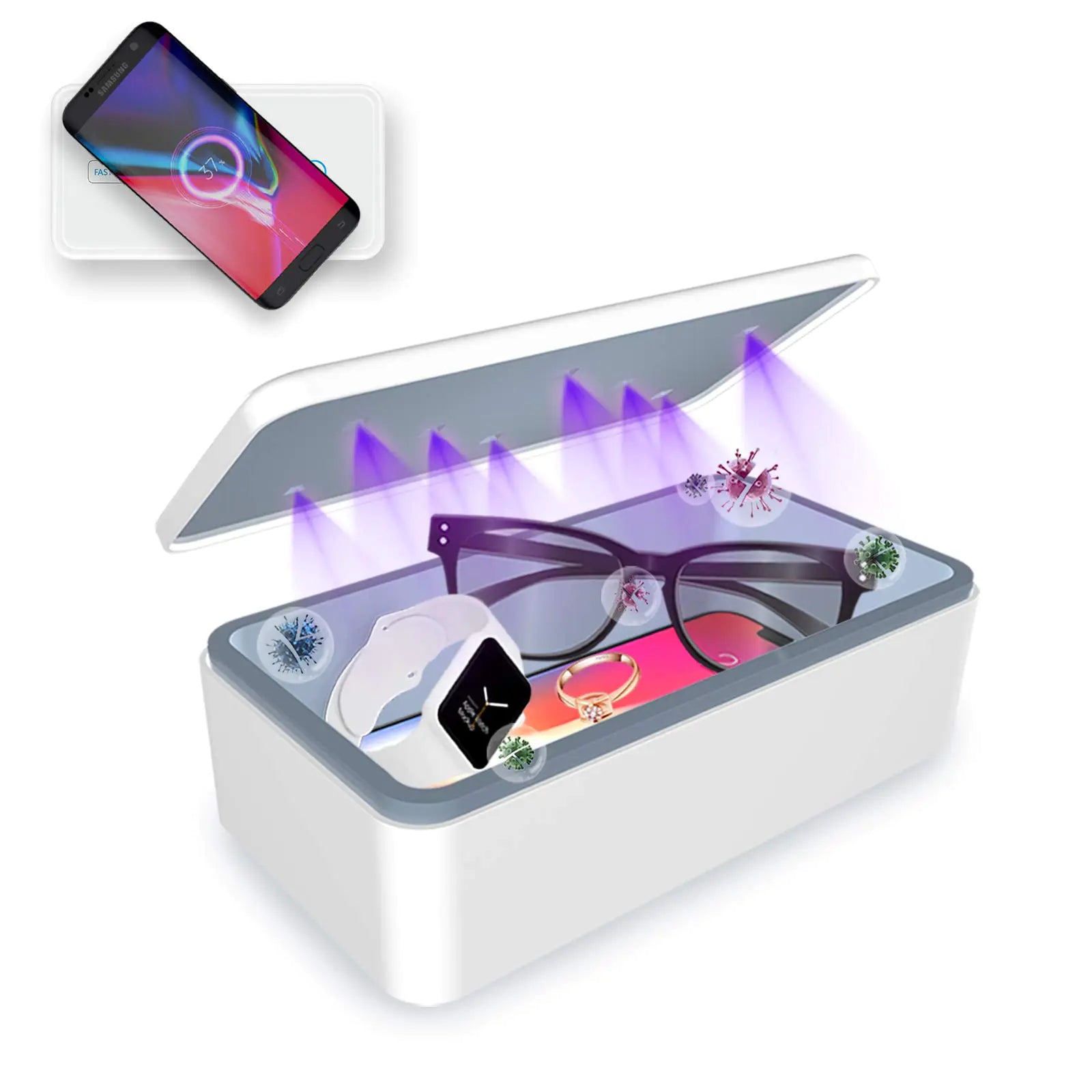 Cahot Multifunctional UV Light Sanitizer Box with Wireless Charging and 8 UV-C LED Lights for Phones Toothbrushes Jewelry and More