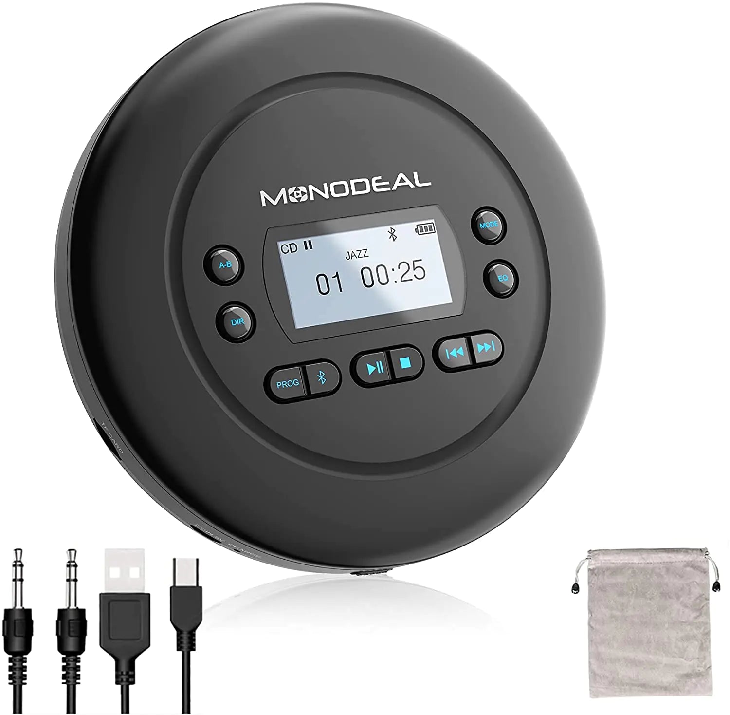 CD Player Portable MONODEAL Bluetooth CD Player Rechargeable Compact Small Walkman CD Player with Headphones for Car and Personal Use