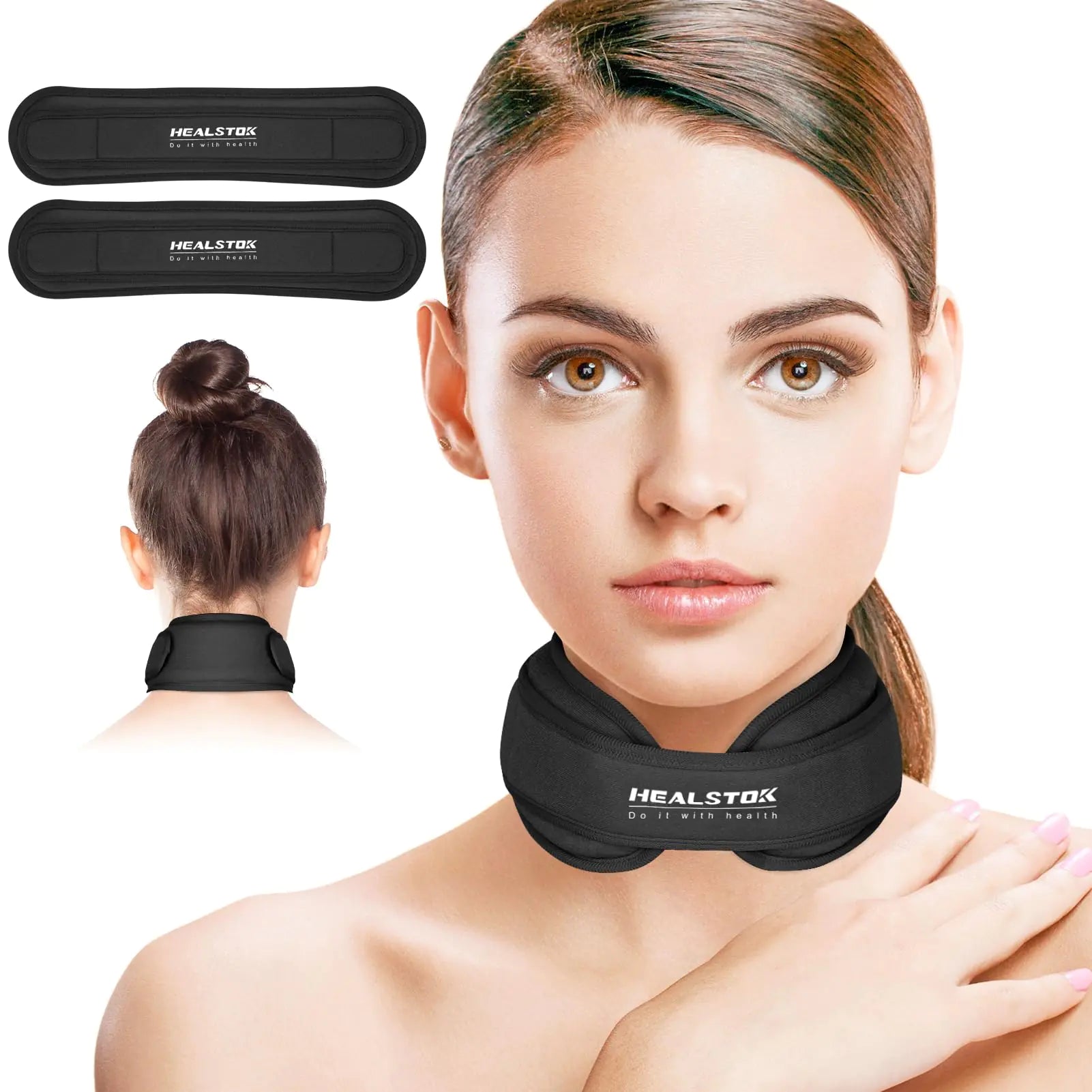 Neck Ice Pack WrapCervical Ice PackCold Compress Ice Packs for Neck Injuries Reusable Cold & Hot Therapy Adjustable Flexible Gel Migraine Ice Head Wrap for Neck Pressure (Black+Black)