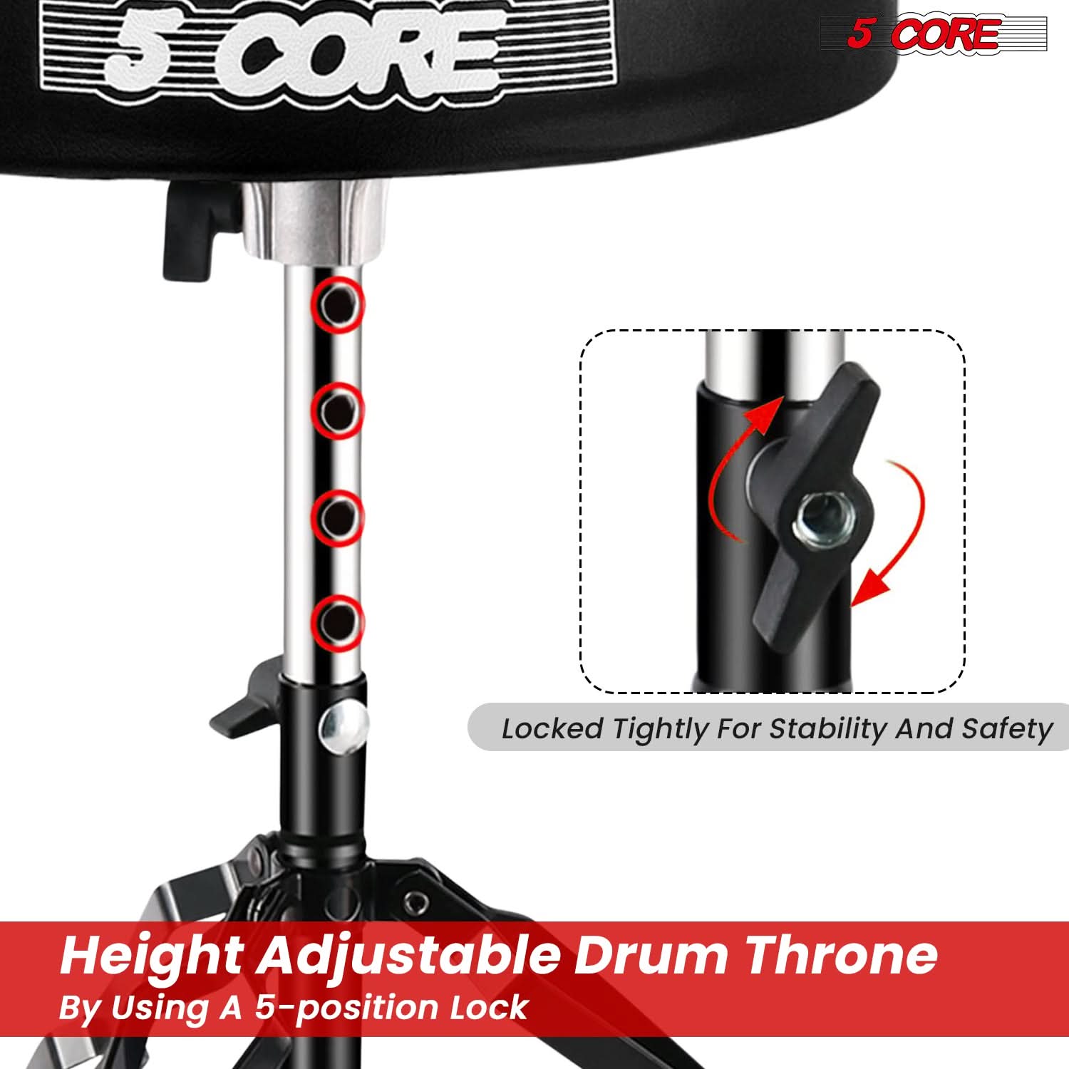 5Core Drum Throne Padded Guitar Stool Adjustable Drummer Seat for
