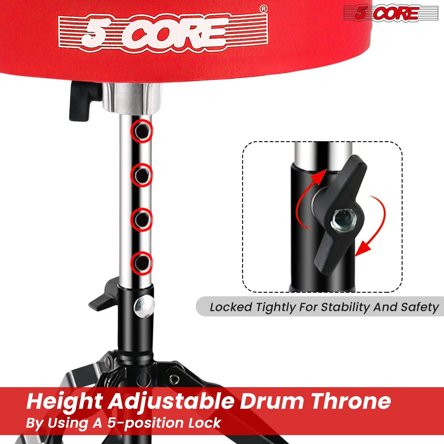 5Core Drum Throne Padded Guitar Stool Adjustable Drummer Seat for