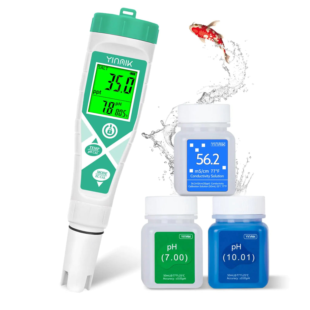 Aquarium pH Salt Tester Digital Salinity Meter for Freshwater & Saltwater Fish Tank Simultaneous display Salt pH TDS for Koi Pond Reef Tank Aquaponics PPM pH EC Reader Hydrometer with S.G. Card