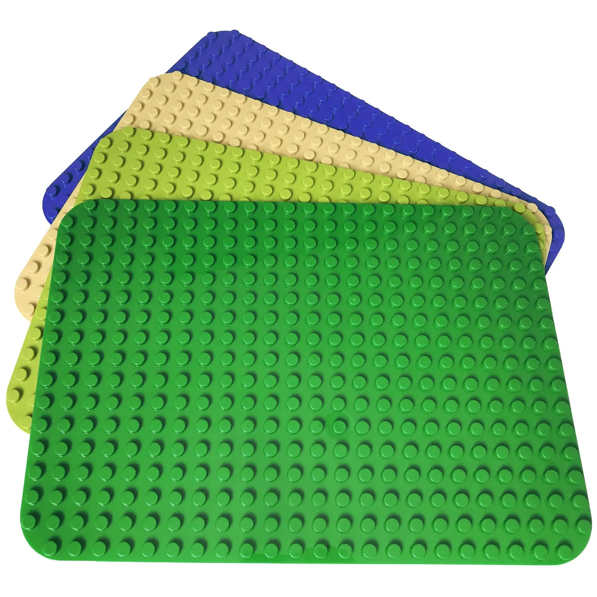 Apostrophe Games Large Building Blocks Base Plates Compatible with All Major Brands – 15 x 10 Inches for Construction Bricks – 4-Pack Multicolor for Table and Floor Use STEM Learning