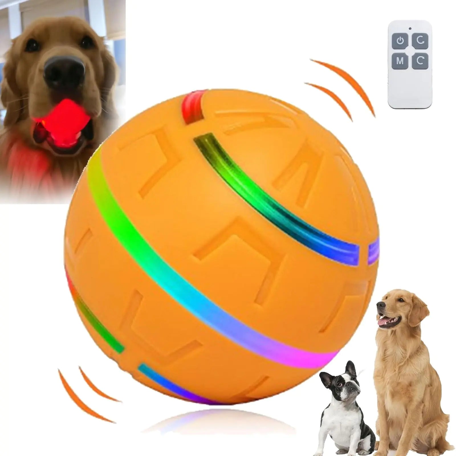 Shaky Ball Toy for Dogs Viral Shakey Light Up Ball Smart Interactive Dog Toys to Keep Them Busy Durable Rolling Ball Toys for Small/Medium/Large Dogs (OrangeRemote Control Version)