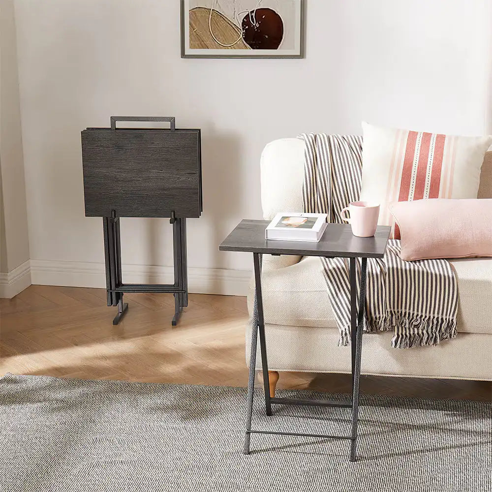 5 Piece Folding TV Tray Table Set,Foldable Sofa Side Table,End Table,Snack Table,Save Space,Grey