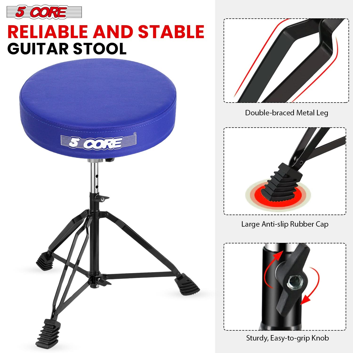 5Core Drum Throne Padded Guitar Stool Adjustable Drummer Seat for