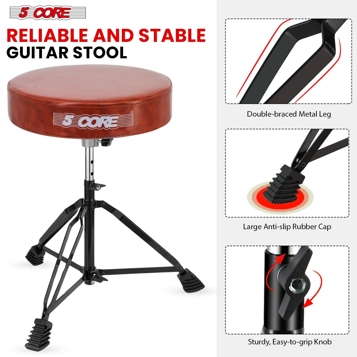 5Core Drum Throne Padded Guitar Stool Adjustable Drummer Seat for