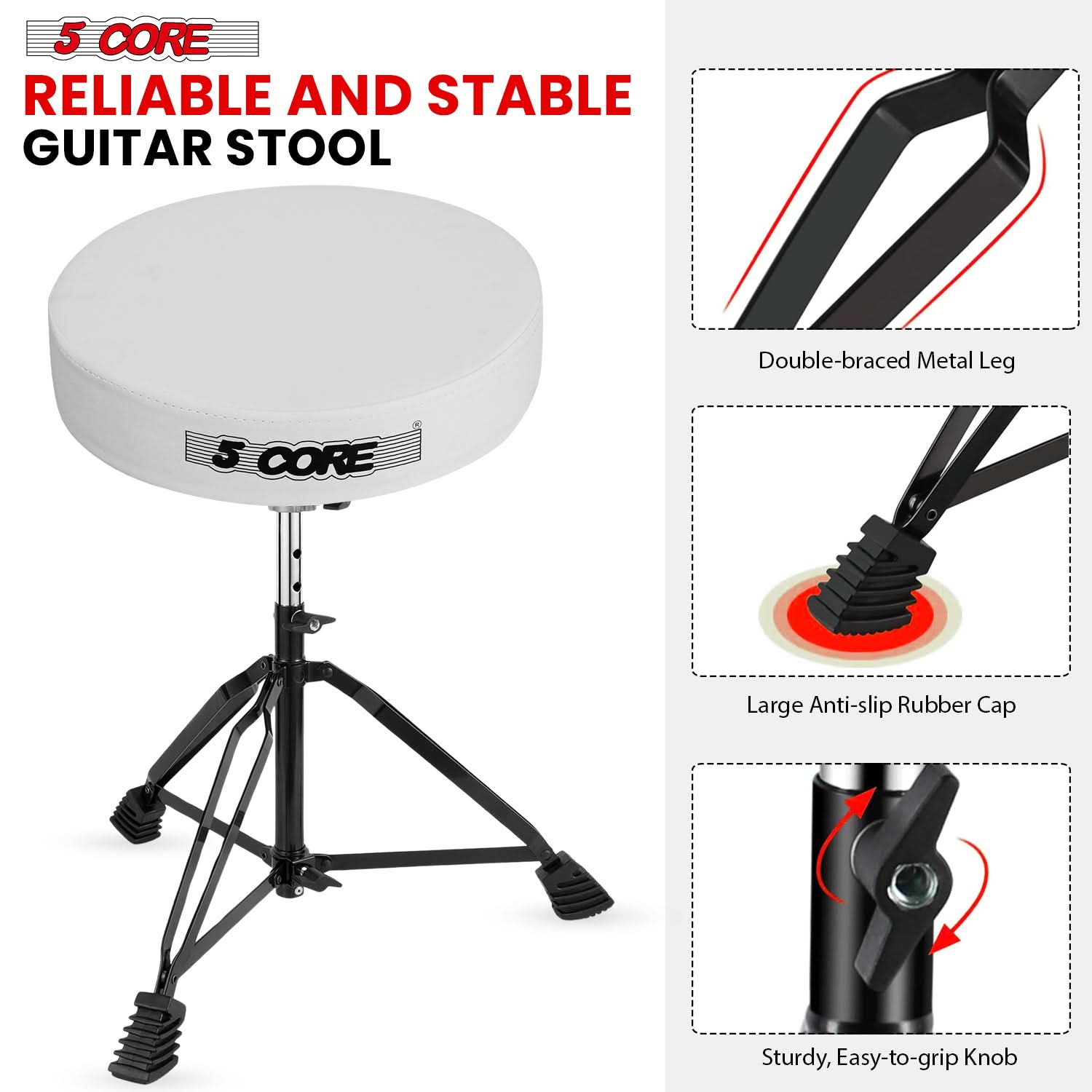 5Core Drum Throne Padded Guitar Stool Adjustable Drummer Seat for