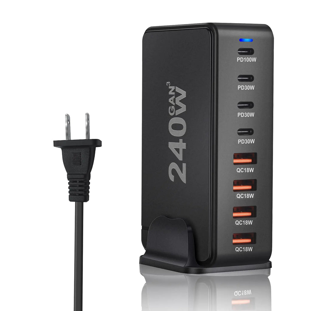 SITONG 240W GaN III 8 Ports USB C Fast Charging Station Hub Block Portable Wall PD Charger Power Adapter with 4 USB-C + 4 USB-A 100W Port for MacBook Pro/Air iPhone 15 14 13 12 11 Galaxy S24 S23