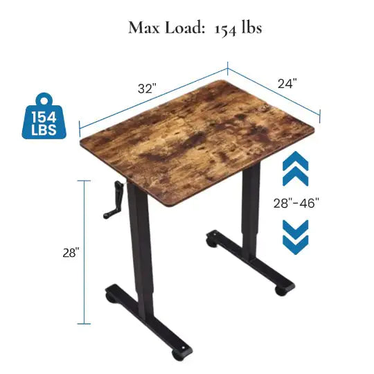 Hand Crank Adjustable Office Desk Height Adjustable, With Flat Metal Legs Or Rolling Wheels  Perfect For Home, Office, Gaming, Or Study Use