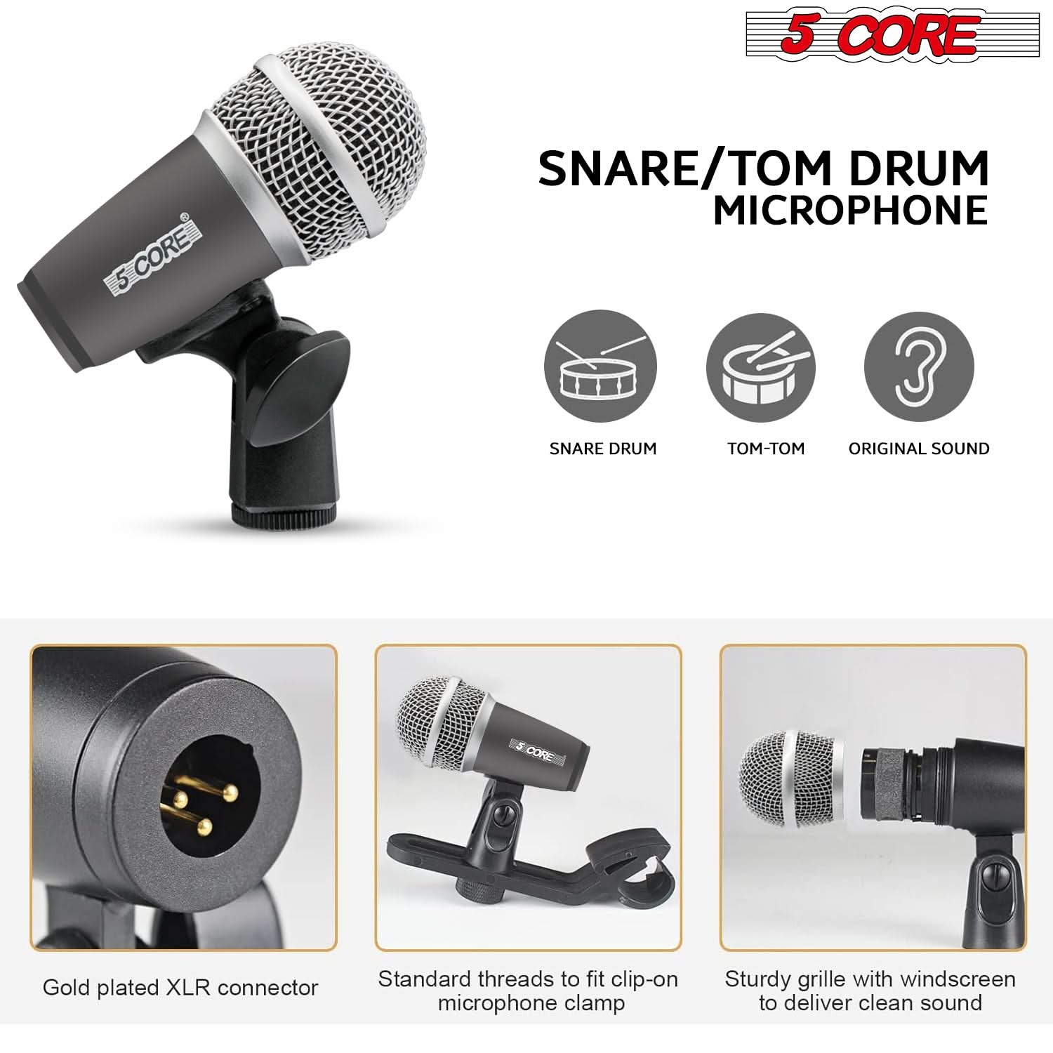5Core Drum Mic Kit 7 Pcs Kick BassTom Snare Dynamic Mics Instrument
