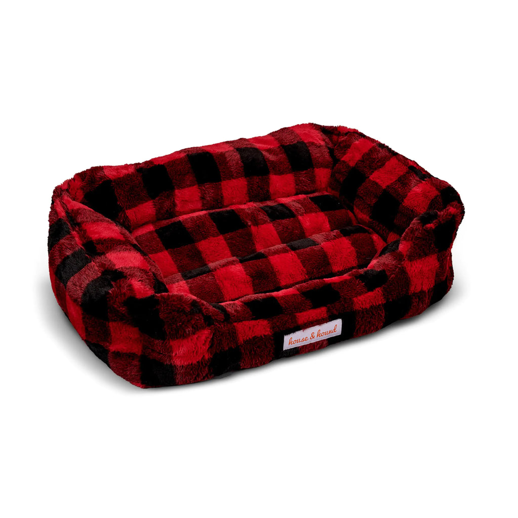 Jax & Bones Relaxer Plaid Dog Bed - Machine Washable Pet Bed for Large Size Dogs - Hides Shedding Hair Easy to Clean Sleep Enhancing
