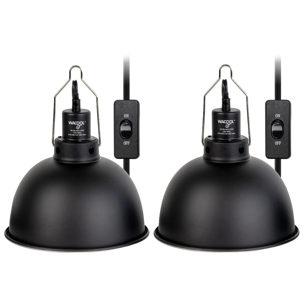 WACOOL TERRA Reptile Light Fixture 2 Pack 8.5 in Deep Dome Reptile Heat Lamp Fixture Optical Reflection Terrarium Light Fixture for Reptile UVB UVA Heat Basking Bulbs Separate Switch & Hook