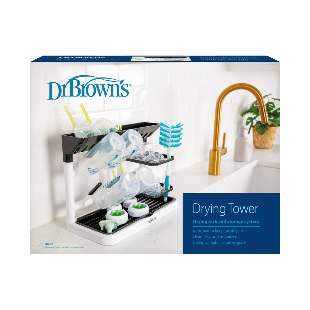Dr. Browns Drying Tower Stand-Up Drying Rack Countertop Baby Bottle Drying with Organized Storage for Baby Essentials Space Saving Vertical Rack