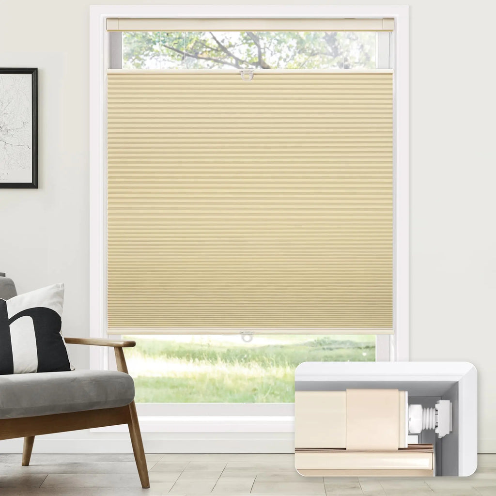 LazBlinds No Tools No Drill Cordless Cellular Shades Top Down Bottom Up (TDBU) Honeycomb Shades for Home Blackout Light Blocking Thermal Insulation Blinds for Windows 31" W x 64" H Beige