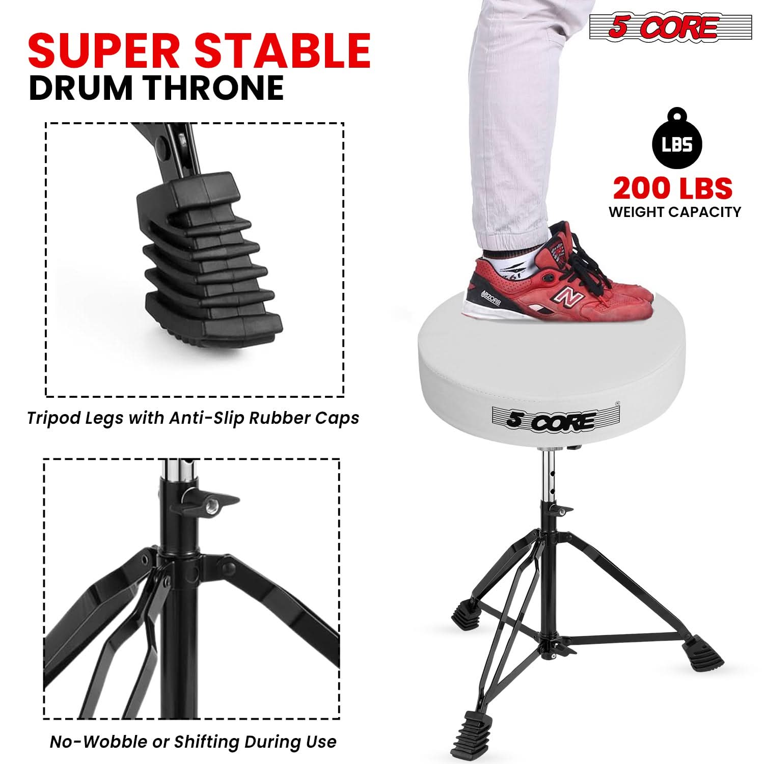 5Core Drum Throne Padded Guitar Stool Adjustable Drummer Seat for