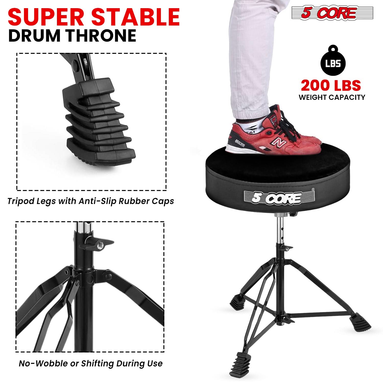 5Core Drum Throne Padded Guitar Stool Adjustable Drummer Seat for