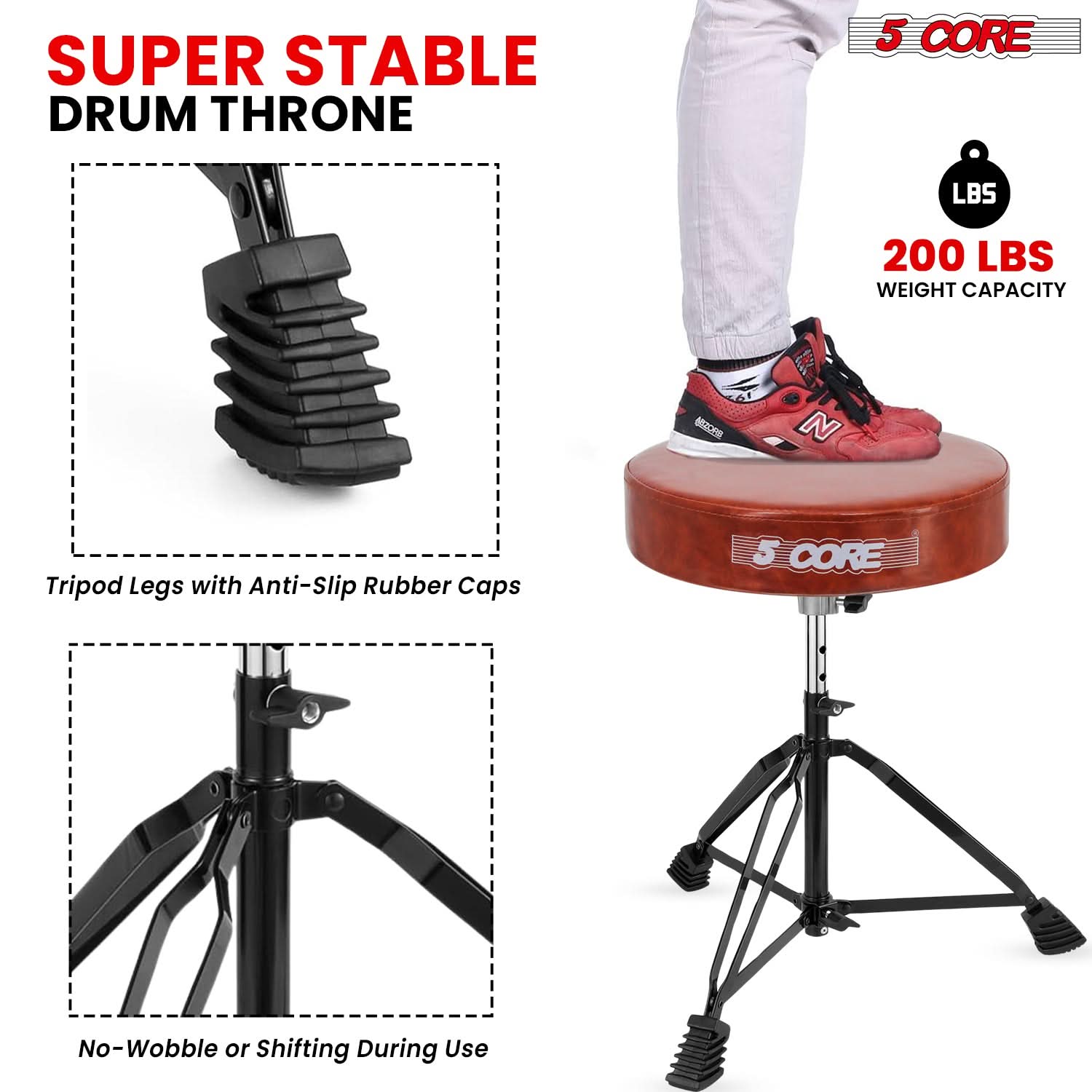 5Core Drum Throne Padded Guitar Stool Adjustable Drummer Seat for
