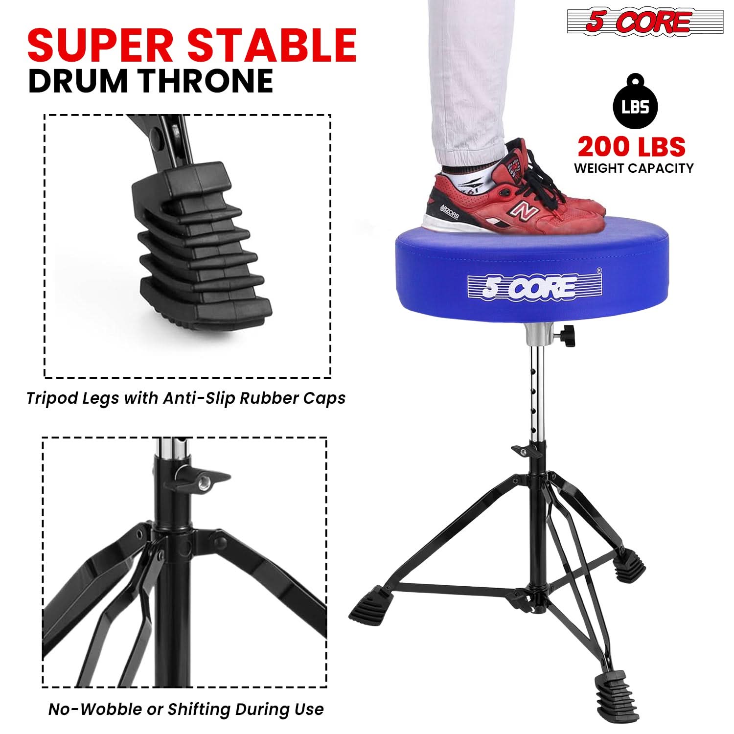 5Core Drum Throne Padded Guitar Stool Adjustable Drummer Seat for