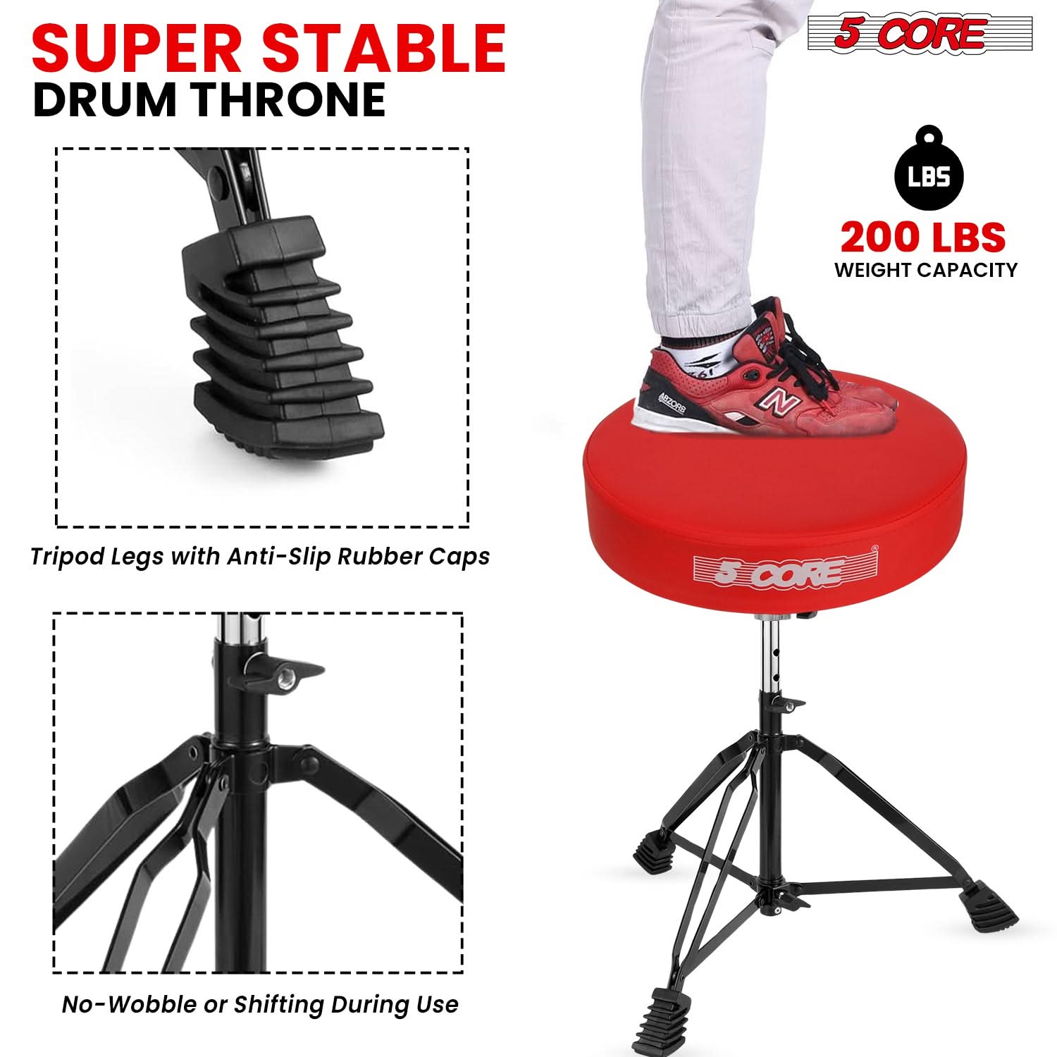 5Core Drum Throne Padded Guitar Stool Adjustable Drummer Seat for