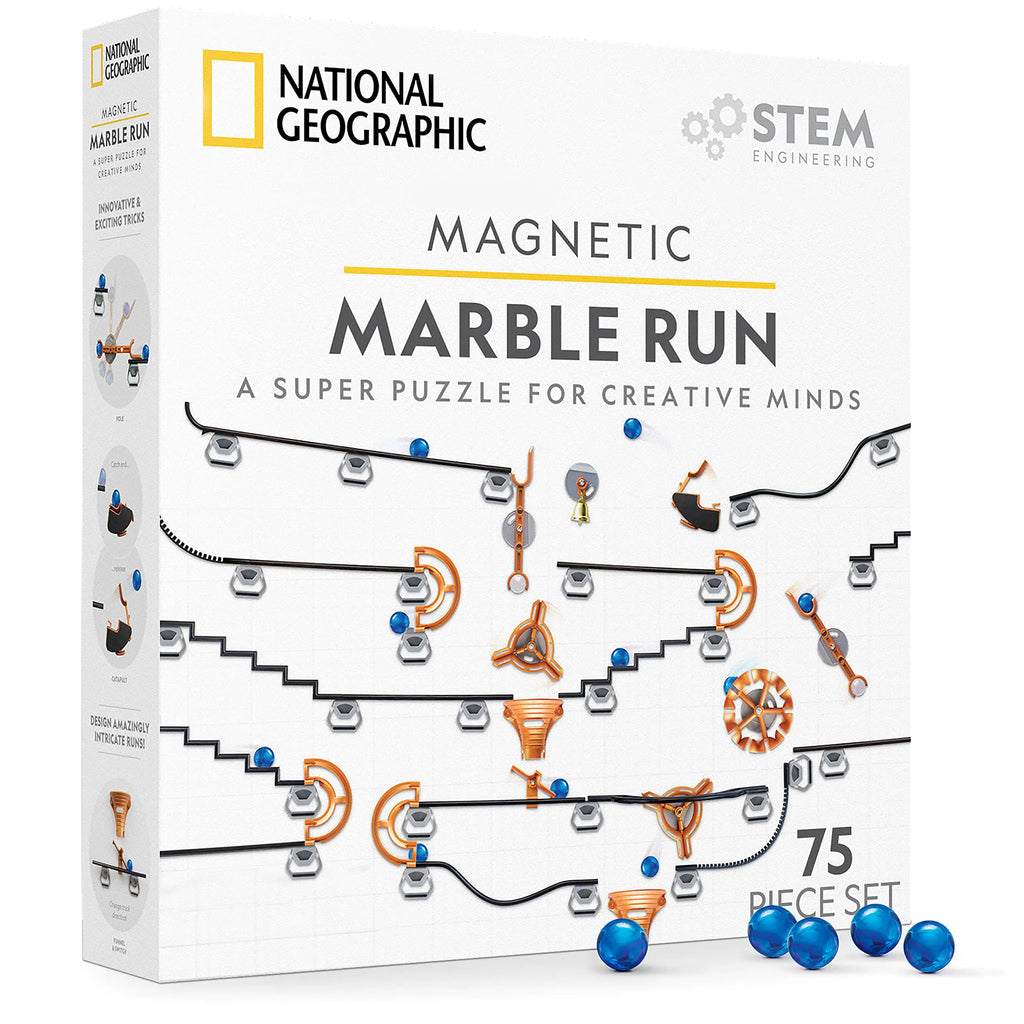 NATIONAL GEOGRAPHIC Magnetic Marble Run - 75-Piece STEM Building Set for Kids & Adults with Magnetic Track & Trick Pieces & Marbles for Building A Marble Maze STEM Project (Amazon Exclusive)