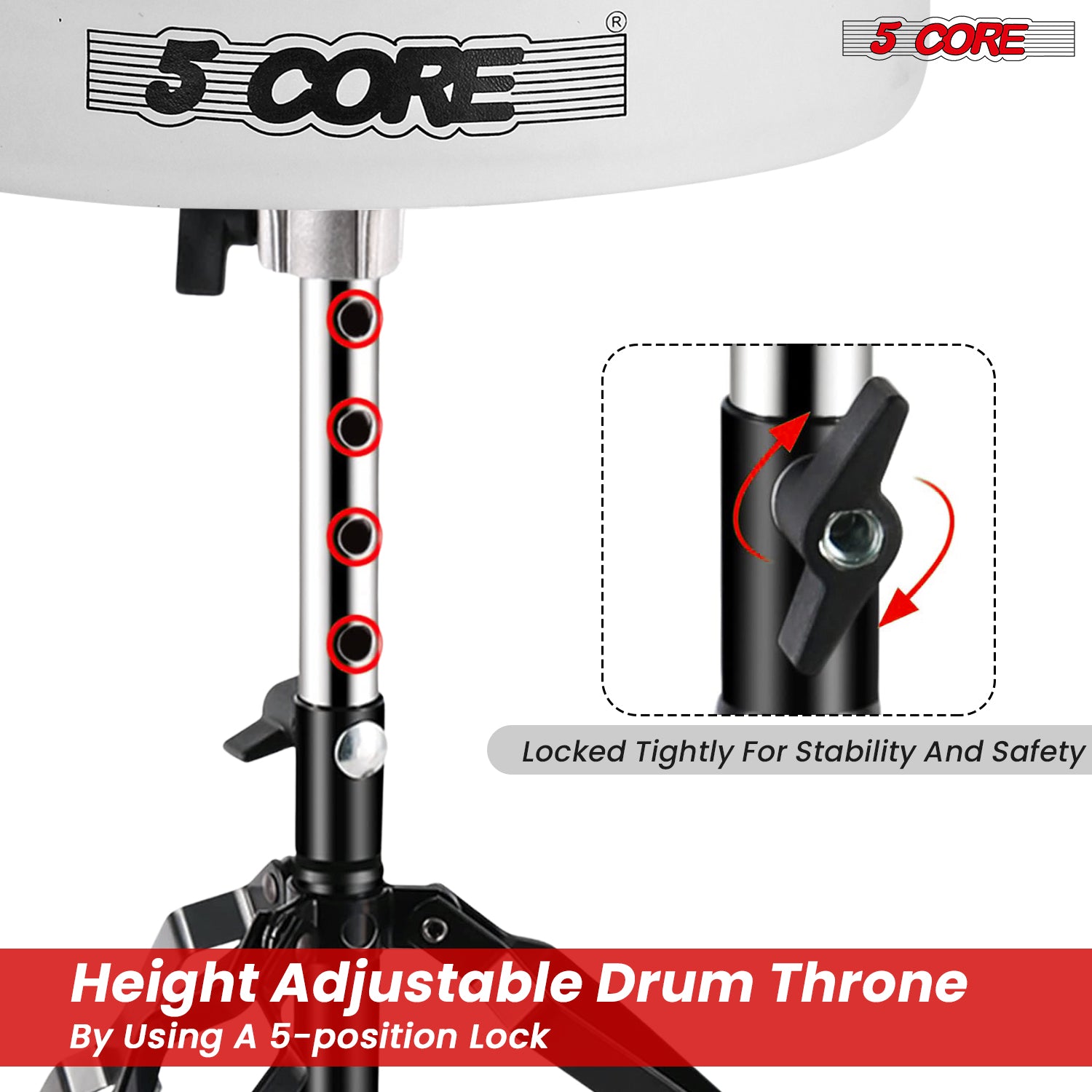 5Core Drum Throne Padded Guitar Stool Adjustable Drummer Seat for