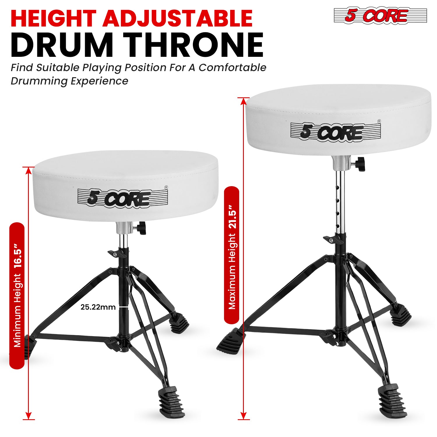 5Core Drum Throne Padded Guitar Stool Adjustable Drummer Seat for