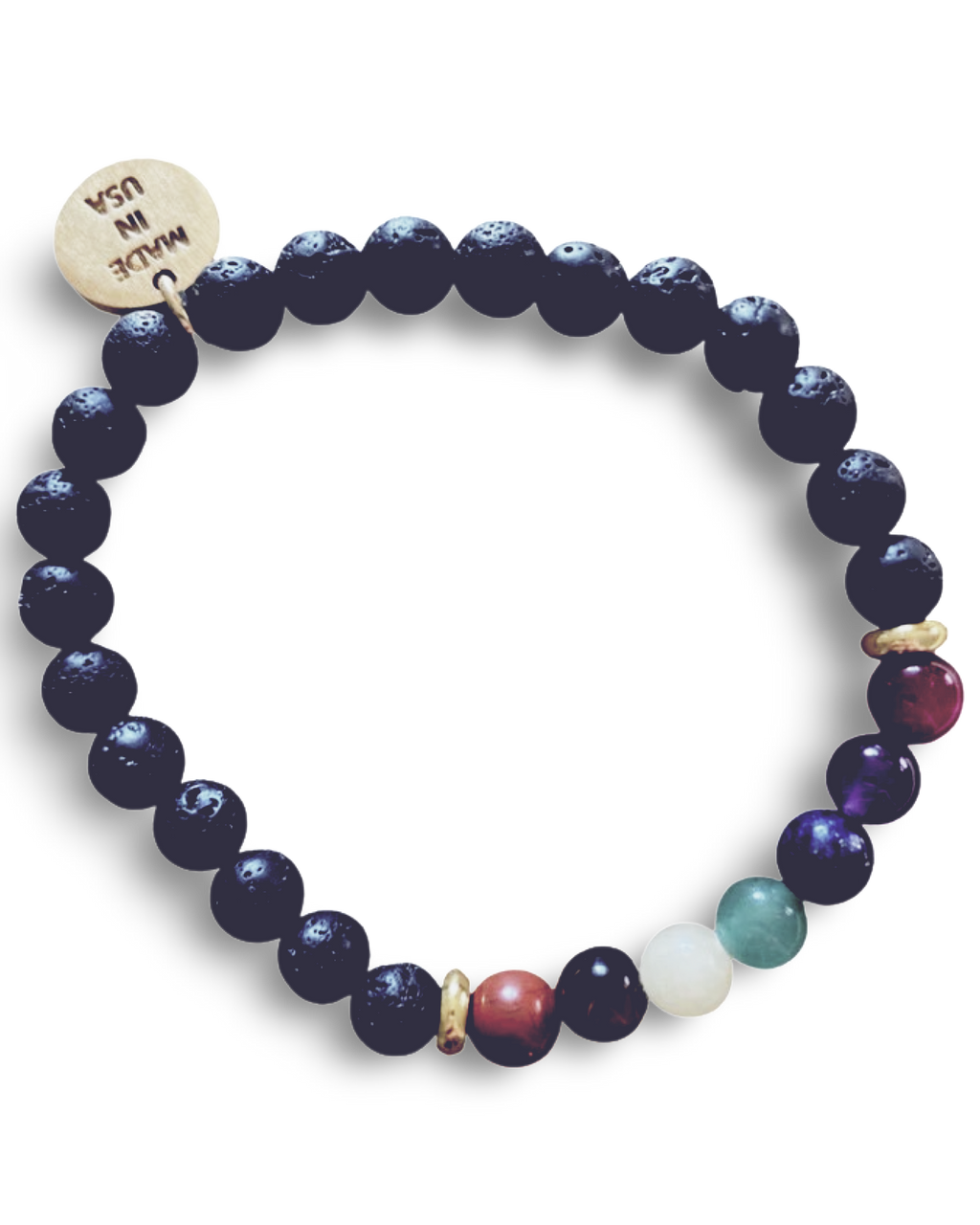 Small Black Lava Rock Chakra Bracelet